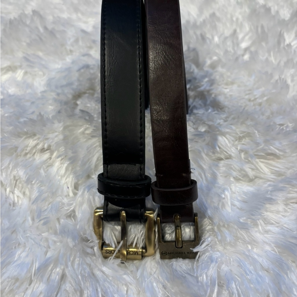 Michael Kors Black And Brown Leather Belts With Gold Buckles